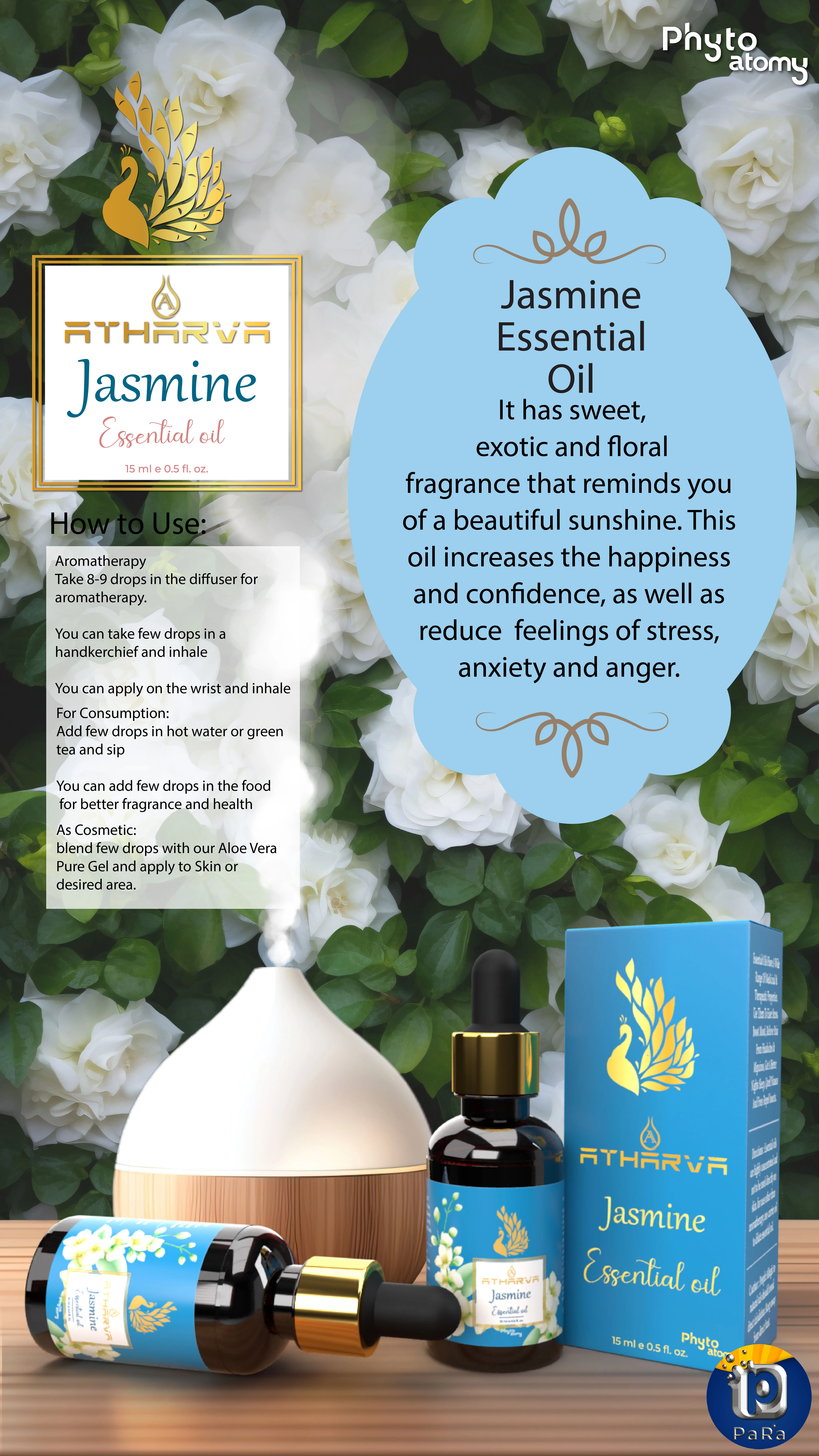 RBV B2B Atharva Jasmine Essential Oil (15ml)-12 Pcs.